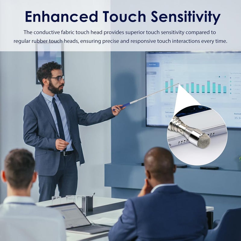 lyforx Retractable Teacher Pointer 𝟑𝟗.𝟓'', Pointer Stick with 𝗦𝘁𝘆𝗹𝘂𝘀 Smooth Sensitive Tablet Pen Stylus Pen, Teacher Coach Presenter Pointer Blue - Image 3